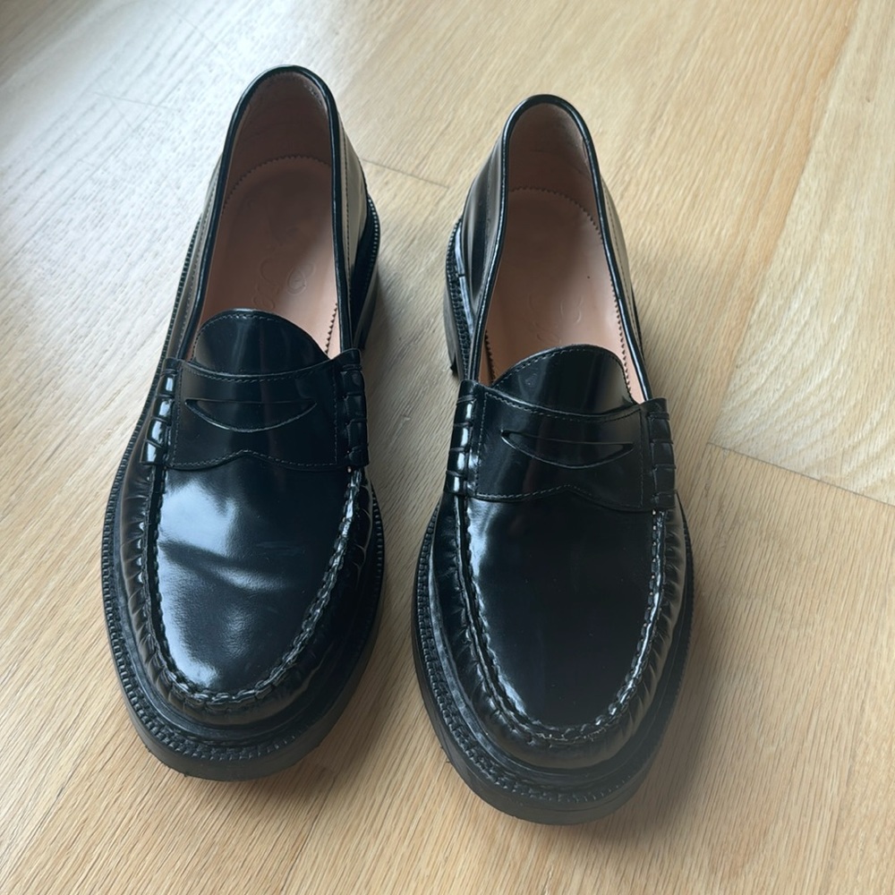 J Crew Black Patent Rowan Penny Loafer Size 10